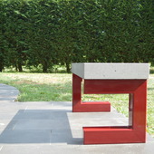 banc moderne acier et pierre volcanique mobilier auvergne rhone alpes cantal