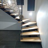 escalier 2 quart tournant fer forger sculpter eclairage led bois auvergne rhone alpes cantal